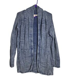 Anthropologie Cecilia Prado cotton Blue Texture Open Front Cardigan Sweater boho